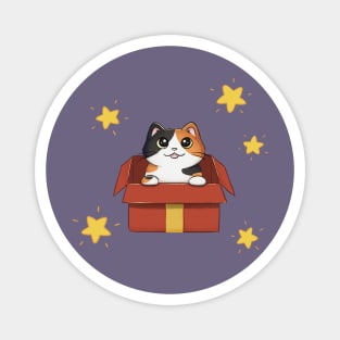 Calico Cat In Gift Box Magnet